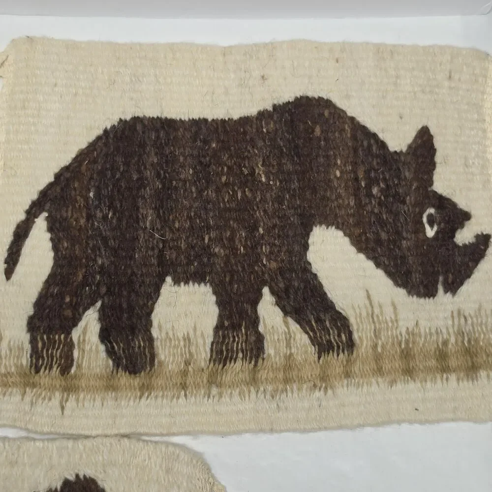 Vintage Hand Woven Wool African Wild Animals Elephant Lion Rhino Placemats